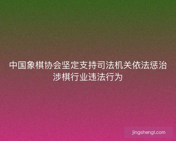 中国象棋协会坚定支持司法机关依法惩治涉棋行业违法行为